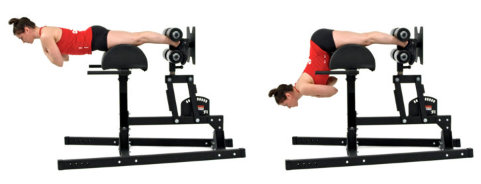 Lumbar hyperextensions, lower back exercise in the gym